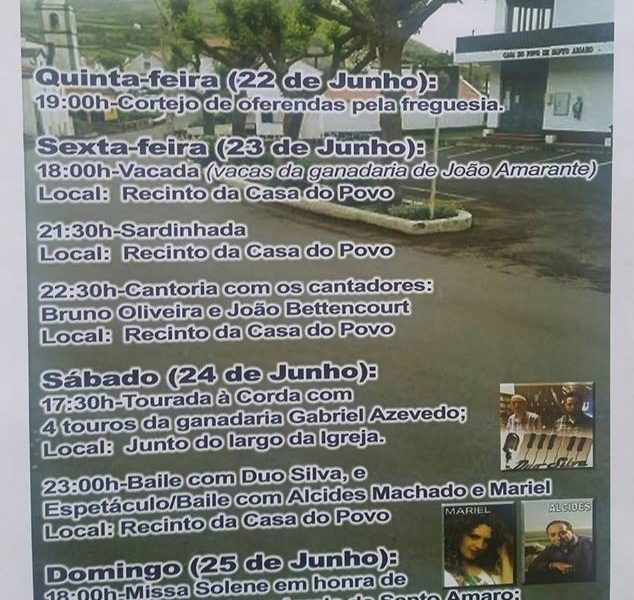 FESTA DE SÃO JOÃO BAPTISTA (22 a 25 de Junho) – Casa do Povo de Santo Amaro – Ilha de São Jorge